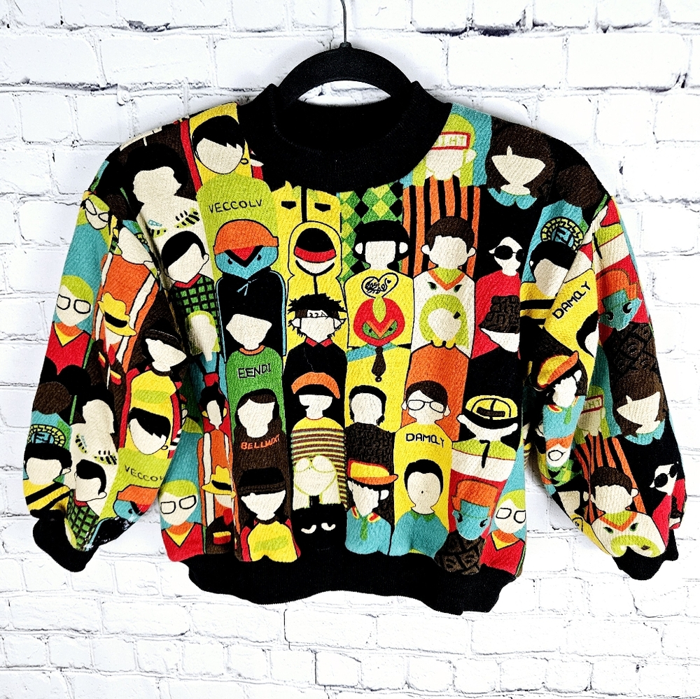 Mosaic portrait print crewneck pullover long sleeve fleece lined sweatshirt